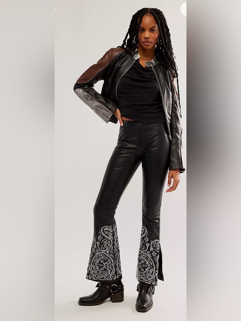 Free People X Understated Leather embroidered moto pants XS